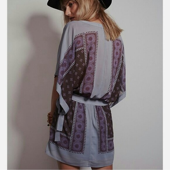 NWOT Free People Santa Cruz Dusty Blue Kimono Mini Dress - Picture 5 of 11